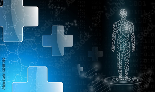 abstract background technology concept in blue light,brain and human body heal ,technology modern medical science in future and global international medical with tests analysis clone DNA human