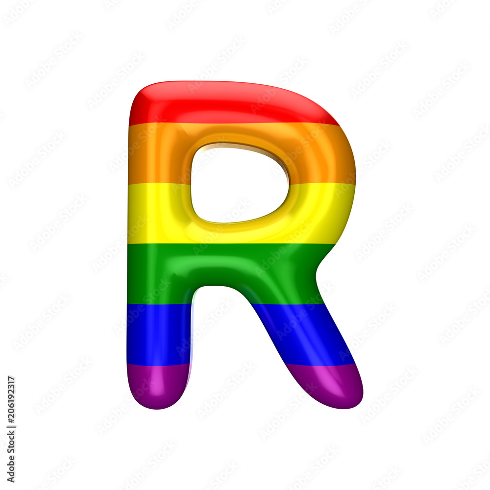 Letter R gay pride rainbow flag alphabet. LGBT font. 3D Rendering Stock  Illustration | Adobe Stock