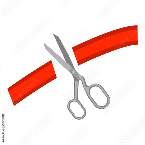 Scissors and Cutting Red Ribbon