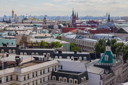 Panoramic aerial view of Moscow historic city center in sunny summer day, Russia