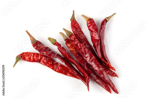 Dried red hot chilli pepper isolated on white background