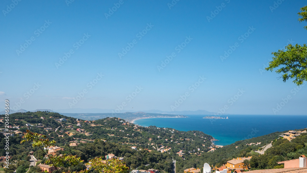 Views from the Begur castle of l'Estartit village and the Medes islands