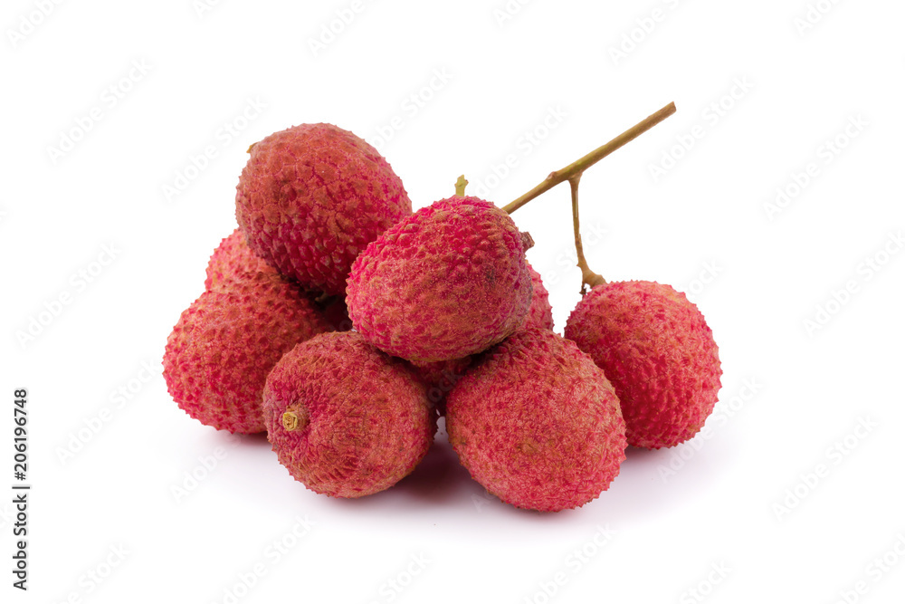 Fresh lychees isolated on a white background