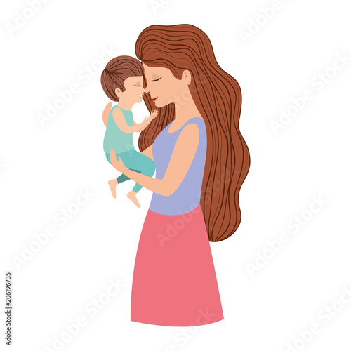 mother lifting son characters vector illustration design
