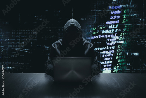 Anonymous hacker with his computer cybercrime
