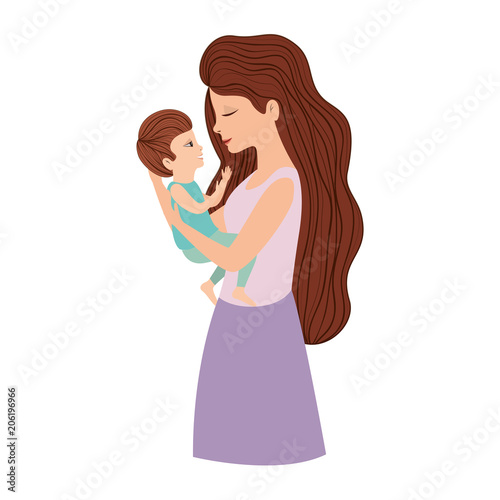 mother lifting son characters vector illustration design