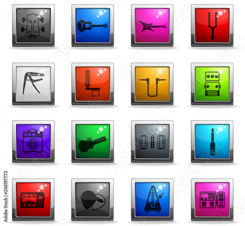 guitar and accessories icon set