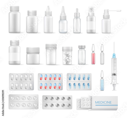 Medicine Set of Different Flacons, Colorful Banner