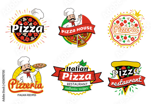 Italian Pizza Restaurant Logos Vector Illustration