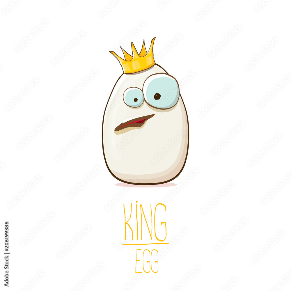 white egg king with crown cartoon characters isolated on white background. My name is egg vector concept illustration. funky farm food or easter king character with eyes and mouth white egg king with crown cartoon characters isolated on white background. My name is egg vector concept illustration. funky farm food or easter king character with eyes and mouth