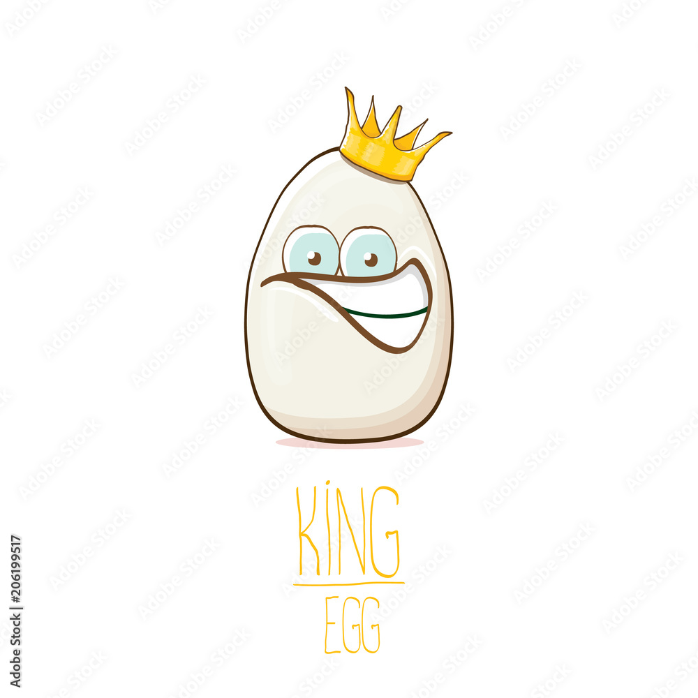 white egg king with crown cartoon characters isolated on white background. My name is egg vector concept illustration. funky farm food or easter king character with eyes and mouth white egg king with crown cartoon characters isolated on white background. My name is egg vector concept illustration. funky farm food or easter king character with eyes and mouth