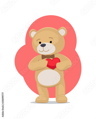 Adorable Teddy Gently Holds Heart on Chest Bear