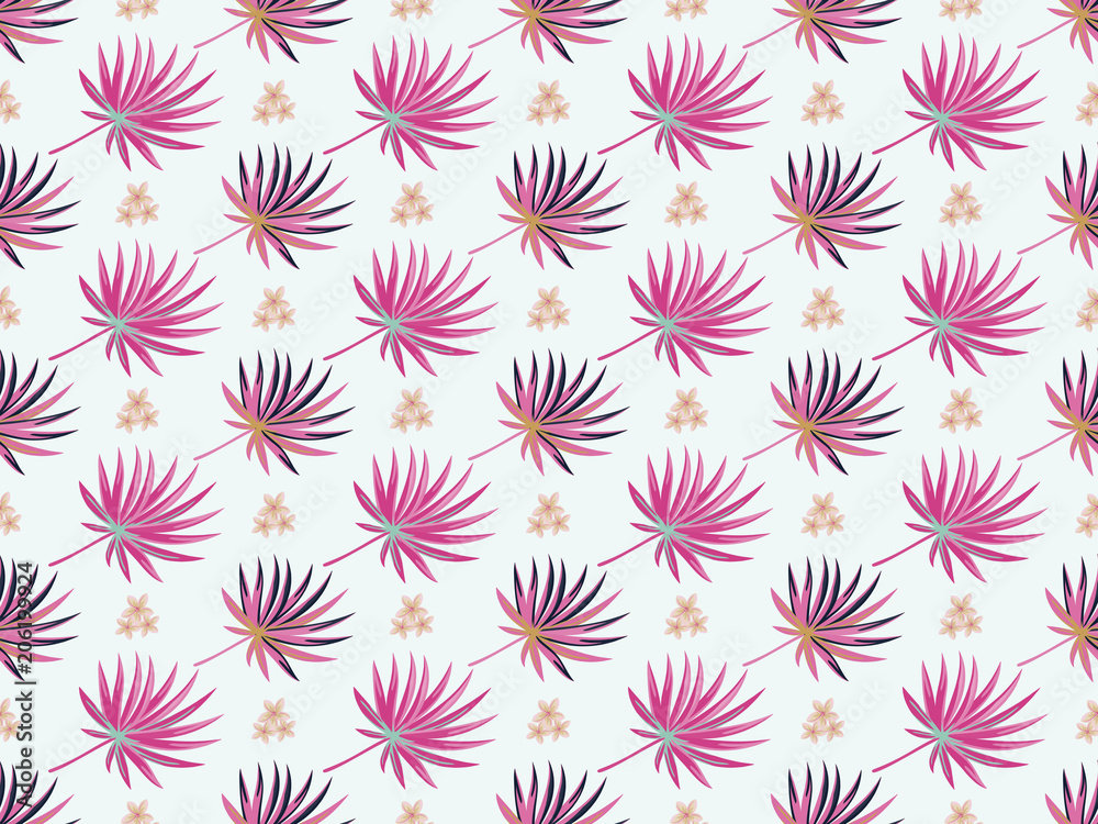 Vector seamless tropical pattern with palm leaves on light background. Colourful floral illustration for textile, print, wallpapers, wrapping. Vector seamless tropical pattern with palm leaves on light background. Colourful floral illustration for textile, print, wallpapers, wrapping.
