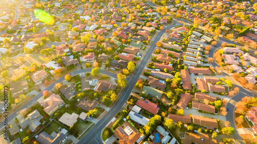 Aerial view of a typical Australian suburb