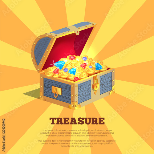 Treasure Poster with Wooden Chest Full of Ancient Gold
