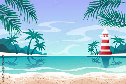 Fototapeta Naklejka Na Ścianę i Meble -  Summer seascape. lighthouse. outdoor. vector illustration