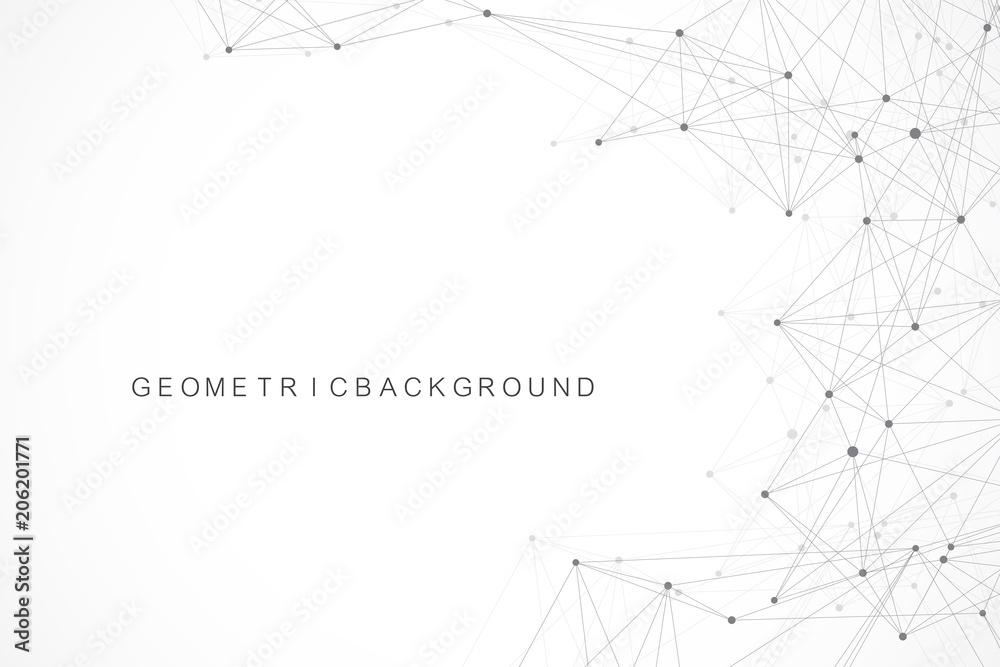 Geometric abstract background with connected line and dots. Graphic background for your design. Vector illustration