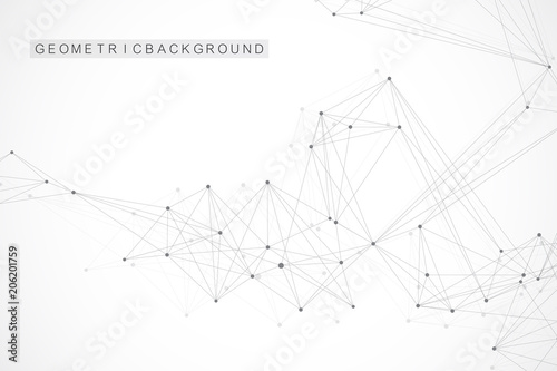 Geometric abstract background with connected line and dots. Graphic background for your design. Vector illustration