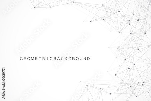 Geometric abstract background with connected line and dots. Graphic background for your design. Vector illustration