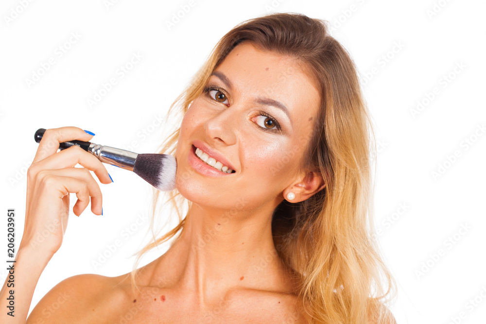 Make up style. Young woman with moles on her face - without retouching