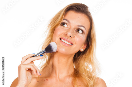 Make up style. Young woman with moles on her face - without retouching