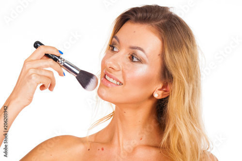 Make up style. Young woman with moles on her face - without retouching