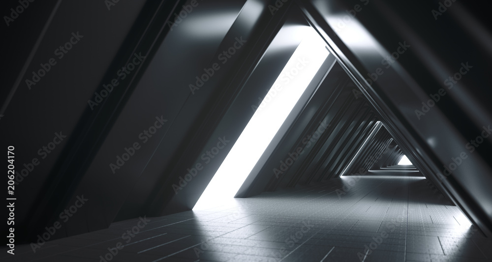 Fototapeta premium Futuristic Realistic Sci-FI Corridor With White Lights And Reflections. 3D Rendering
