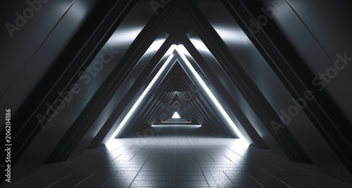 Fototapeta Naklejka Na Ścianę i Meble -  Futuristic Realistic Sci-FI Corridor With White Lights And Reflections. 3D Rendering