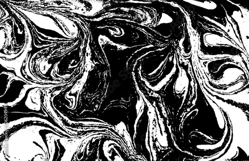 Black and white liquid texture. Hand drawn marbling illustration. Abstract vector background. Monochrome marble pattern.