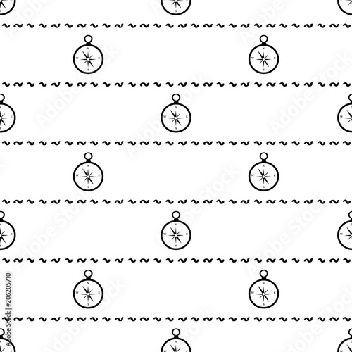 Seamless pattern with the black compass on the white background.
