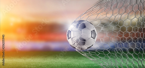 Fototapeta Futbolowa piłka w sieci cel - 3d rendering