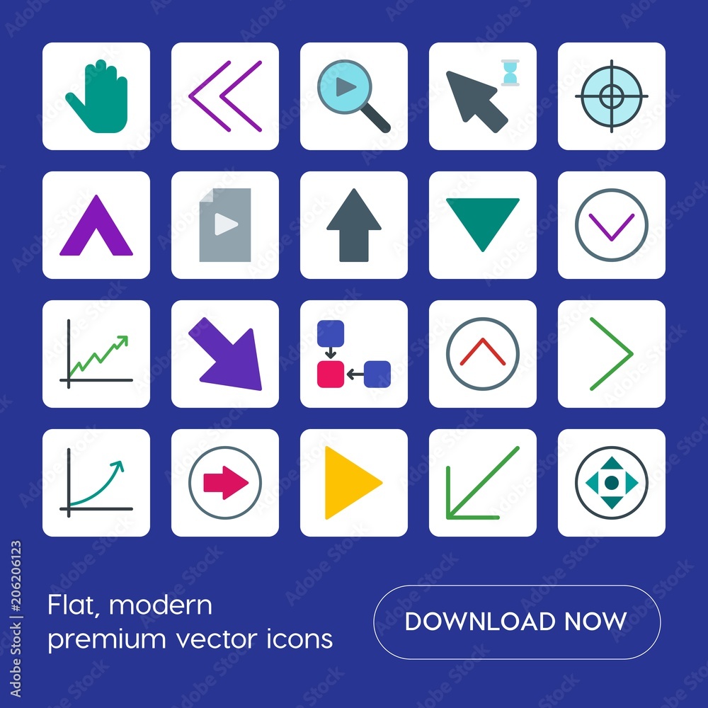 Modern Simple Set of arrows, charts, video, cursors Vector flat Icons. Contains such Icons as sign, finger, diagonal, circle, arrow, media and more on blue background. Fully Editable. Pixel Perfect Modern Simple Set of arrows, charts, video, cursors Vector flat Icons. Contains such Icons as sign, finger, diagonal, circle, arrow, media and more on blue background. Fully Editable. Pixel Perfect