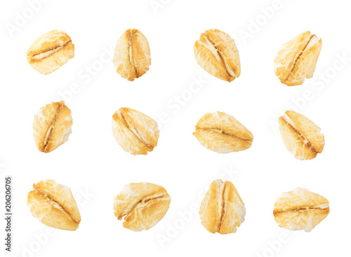 Oat flakes collection isolated on white background