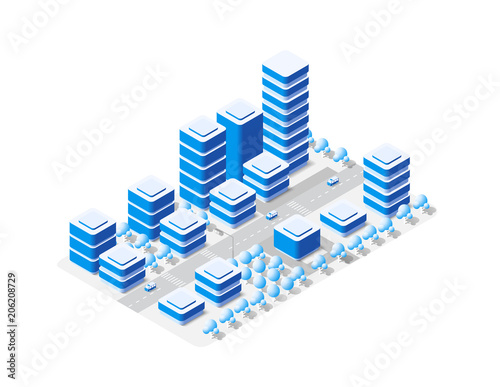 3d map of the city on white design street town buildings modern urban house and skyscrapers. Vector isometric illustration of flat style for concept business background.