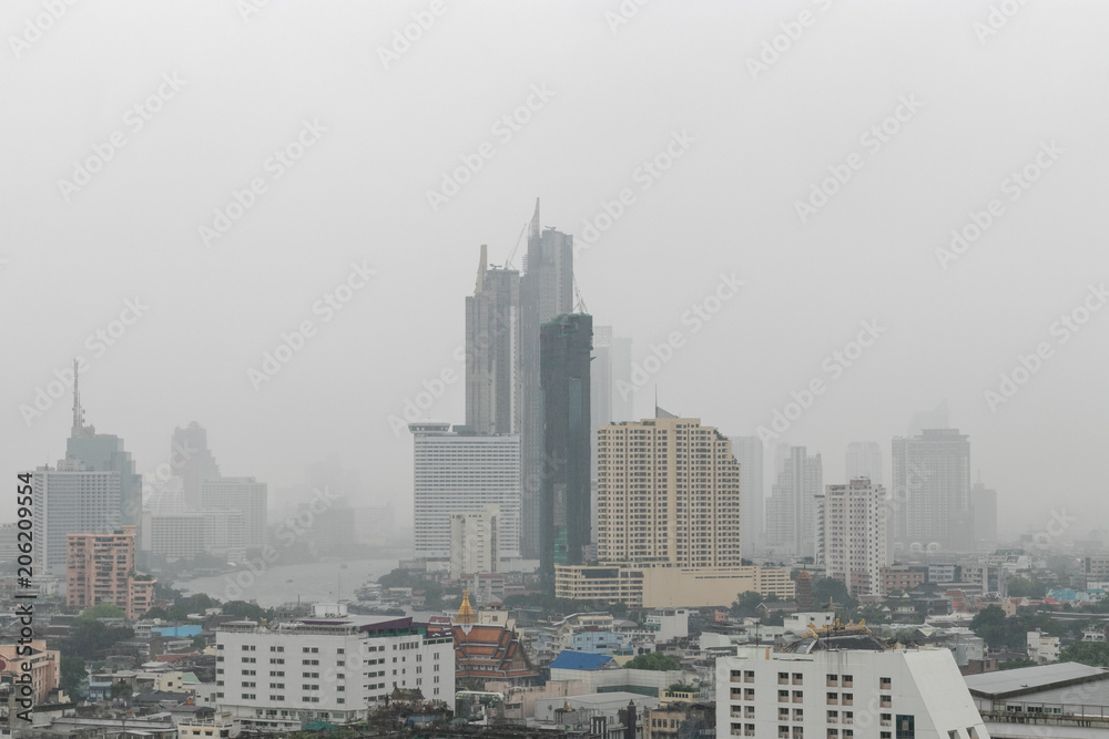 bangkok city building in the raining day