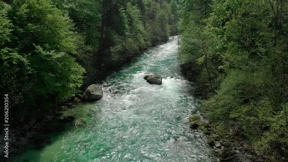 Aerial Flying. Ascent up the stormy mountain river Aerial Flying. Ascent up the stormy mountain river