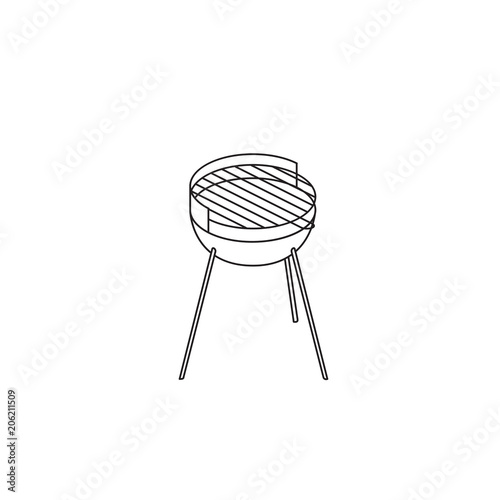 A simple round grill on three legs.Modern icon in isometric view. Vector illustration for mobile phones, apps, posters and flyers.