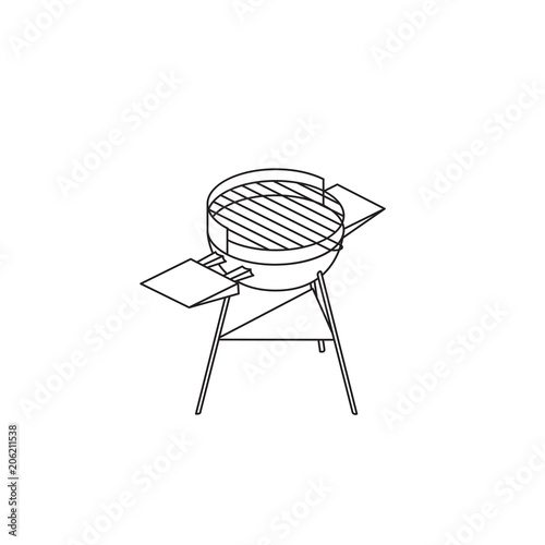 Round grill on three legs. Modern icon in isometric view.Vector illustration for mobile phones, apps, posters and flyers.