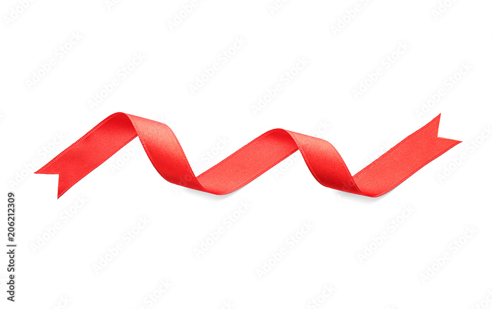 Simple red ribbon on white background, top view Simple red ribbon on white background, top view