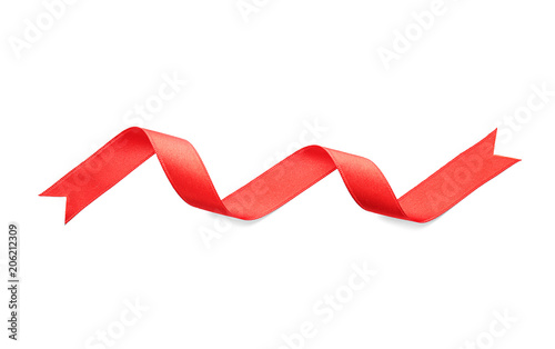 Simple red ribbon on white background, top view