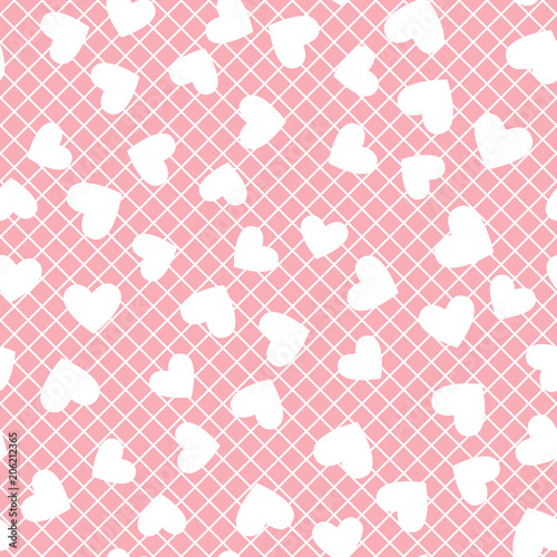 Vector Heart silhouette. Pink seamless pattern mesh pink trend color texture.