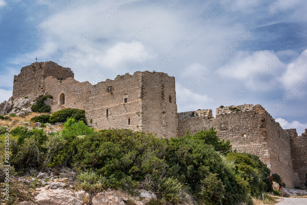 Architecture and nature in Kritinia castle on Rhodes island, Greece