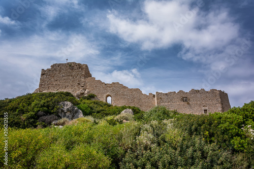 Architecture and nature in Kritinia castle on Rhodes island, Greece