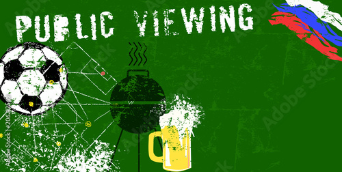 Football / soccer public viewing grunge illustration, international event, free copy space