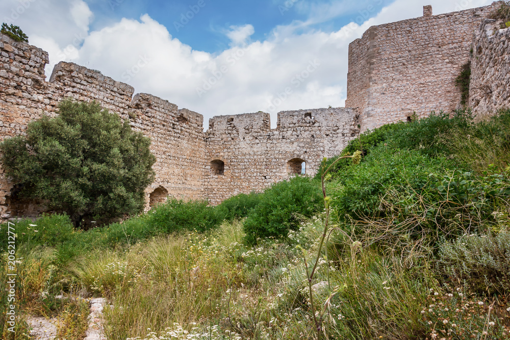 Architecture and nature in Kritinia castle on Rhodes island, Greece