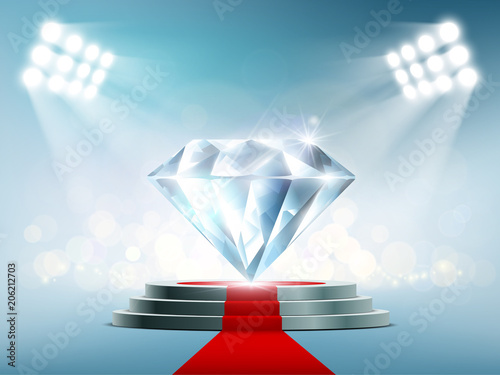 Blue diamond on the podium with a red carpet