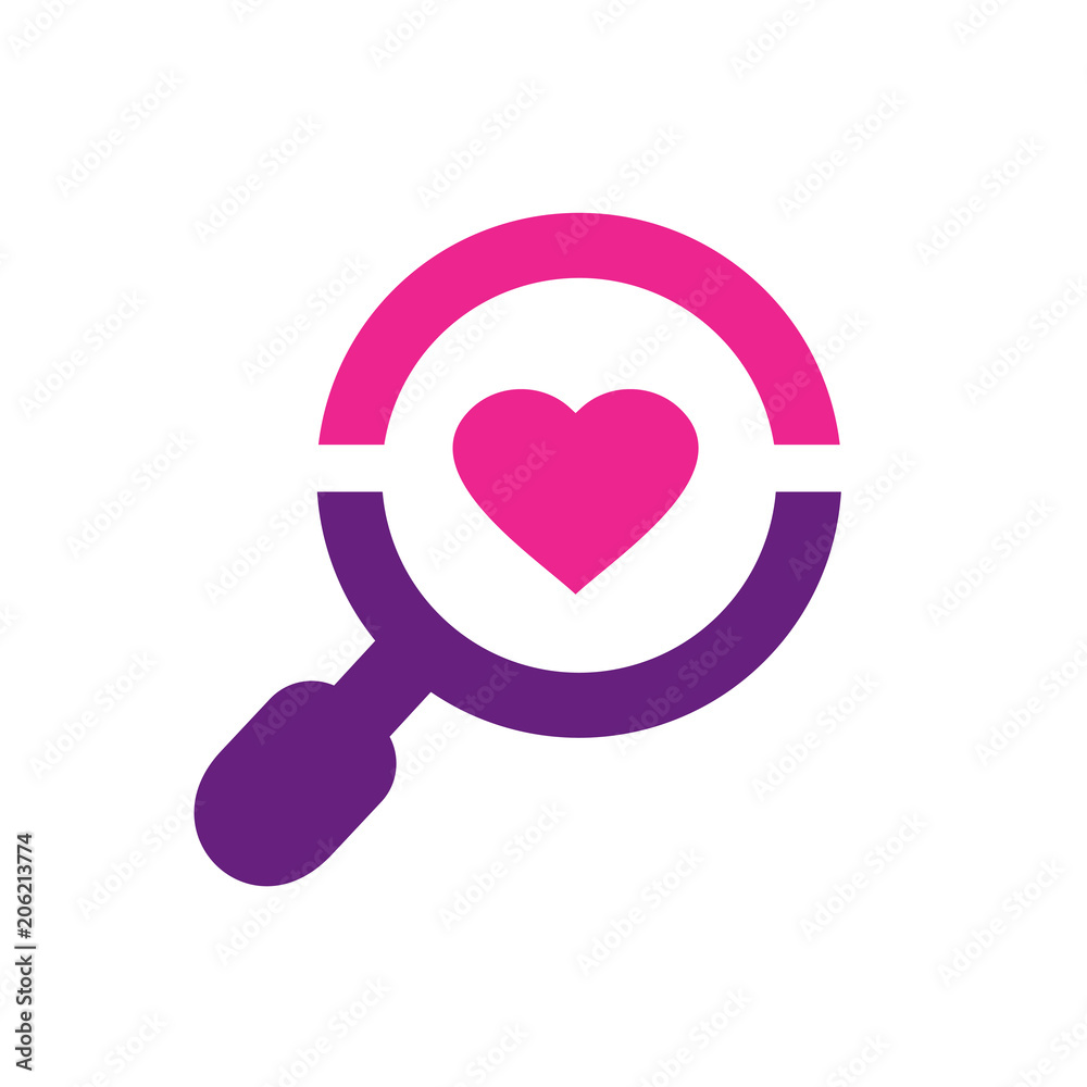 Magnify Glass and Heart Shape Love Symbol, Search Love Icon, Vector Logo Design Magnify Glass and Heart Shape Love Symbol, Search Love Icon, Vector Logo Design