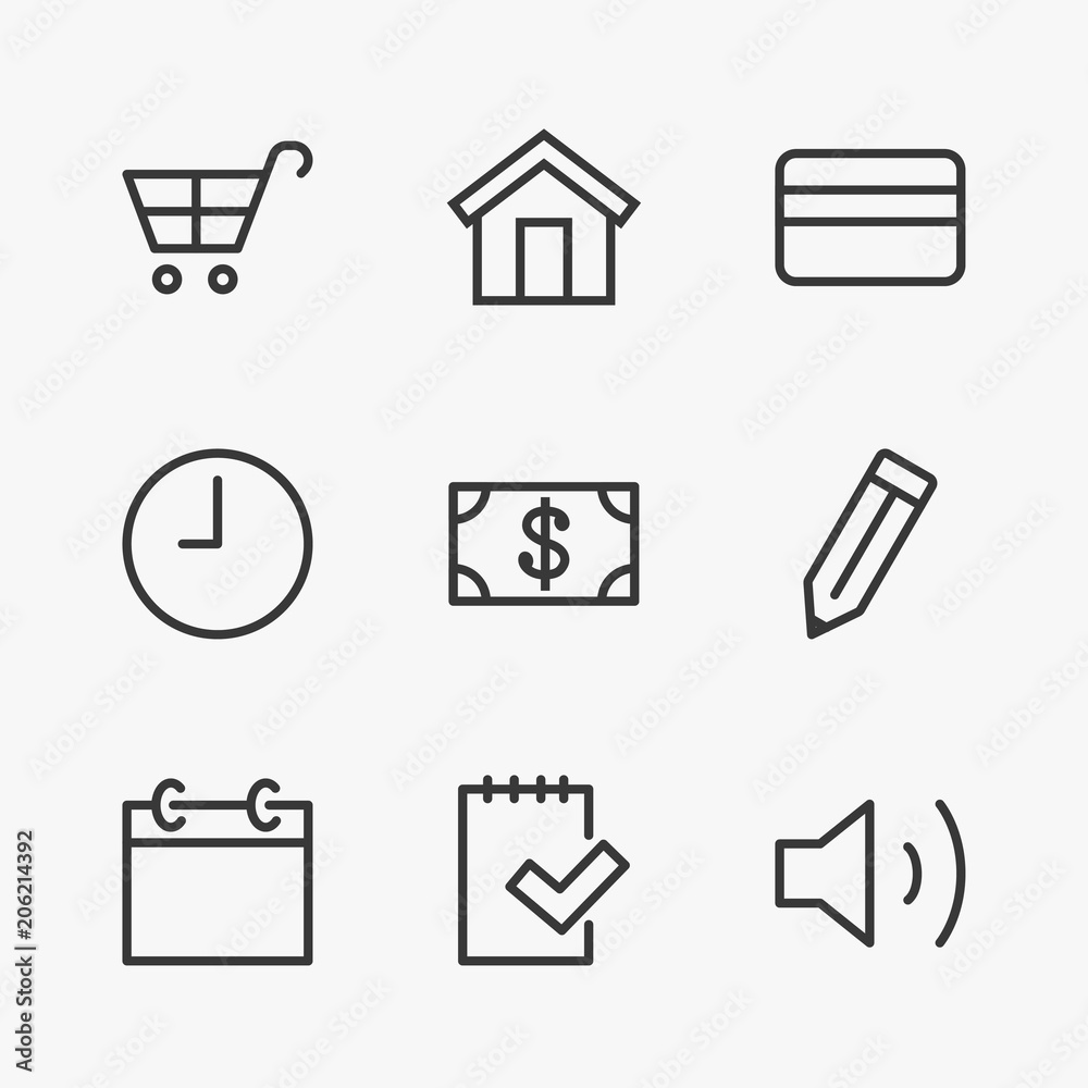 Set shopping cart money dollar Line icon stock vector illustration. Editable Stroke. 100x100 Pixel Perfect Set shopping cart money dollar Line icon stock vector illustration. Editable Stroke. 100x100 Pixel Perfect