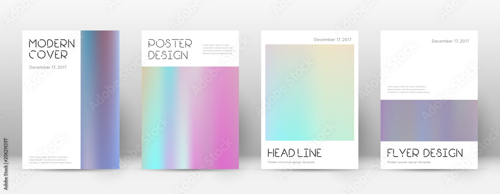 Flyer layout. Minimal symmetrical template for Brochure, Annual Report, Magazine, Poster, Corporate Presentation, Portfolio, Flyer. Appealing pastel hologram cover page.