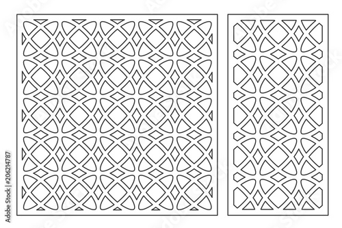 Set decorative card for cutting laser or plotter. Arabic Geometric pattern. Laser cut. Ratio 1:1, 1:2. Vector illustration.